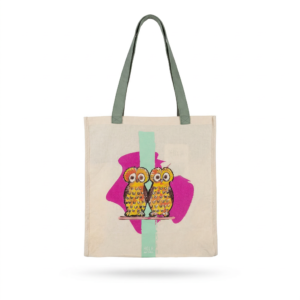 TOTE BAG TECOLOTE CINTAS COLORES BEIGE